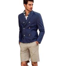 Abrigo azul con pantalón corto caqui para hombre, trajes de graduación, esmoquin de boda para hombre, traje diario (chaqueta + pantalones) 2024 - compra barato