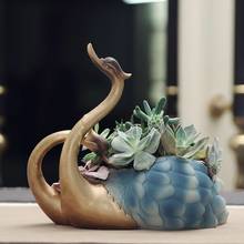 Vaso de cerâmica de cisne para flores, vaso de flores fofo de animal, mini pote criativo de jardim, quarto, desktop, casa, bonsai, jardim de fadas 2024 - compre barato
