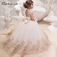 Gold Lace Applique Flower Girl Dresses Backless Bow Girl Pageant Dress Lace Applique Skirt First Communion Dress 2024 - buy cheap
