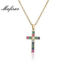 Mafisar Rainbow Cross Crystal Pendant Gold Chain Necklace Shiny Cubic Zirconia Choker Necklaces Fashion Jewelry Gifts For Women 2024 - buy cheap