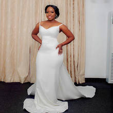 2020 African Sexy Mermaid Wedding Dress With Chapel Train Plus Size White Satin vestidos de novia Spaghetti Strap Bridal Gowns 2024 - buy cheap