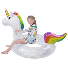 Anillo de natación inflable con purpurina para niños y adultos, balsa flotante de unicornio arcoíris, tubo de piscina, juguetes de fiesta en la playa 2024 - compra barato