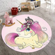 Alfombras redondas con estampado 3D de unicornio rosa para sala de estar, tapete de juego para habitación de niños, alfombra de suelo de escalada 2024 - compra barato
