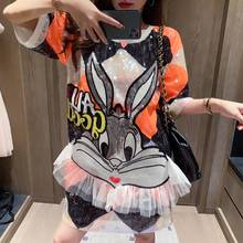 Summer Women Dress Clothing Cute Ladies Loose Pullovers Sequins Rabbit Ruffles Cartoon Teedress Casual Tops Plus Size NS283 2024 - buy cheap