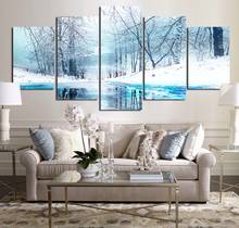 Pintura a óleo de paisagem moderna hd, pôster de arte de inverno, lago, pintura a óleo, decoração de casa, mural, conjunto de cinco peças sem moldura 2024 - compre barato