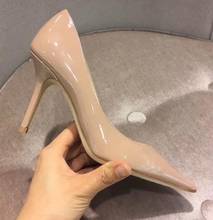 Moraima Snc Nude Patent leather High Heel Shoes Sexy Pointed Toe Woman Pumps Shallow Mouth Thin Heels Office Lady Shoes 2024 - buy cheap