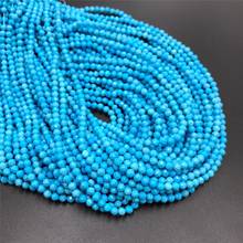 Contas redondas facetadas naturais de turquesa e azul, 2mm, pequeno, branco, azul e turquesa, contas soltas para fazer jóias, diy 2024 - compre barato