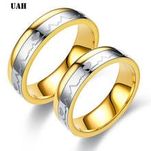 UAH Engrave Name Couple Rings Stainless Steel Comfort Fit Ring Laser Engraved Heartbeat Medical Symbol Wedding Band 2024 - buy cheap