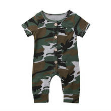 Camuflagem bebê recém-nascido da menina do menino de manga curta botão macacão outfits roupas do bebê verão 2024 - compre barato