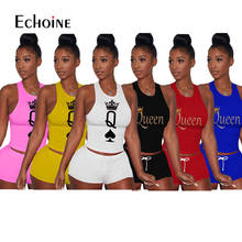 Echoine Summer Women Sports Set Print Sleeveless Vest Matching Drawstring Waist Sheath Elastic Mini Pants Two Piece Sets Outfits 2024 - buy cheap