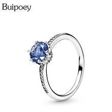 Buipoey nuevo 2020 azul brillante de corona anillos para los hombres y las mujeres Original de boda de cristal y anillo de pareja anillo apilable joyería 2024 - compra barato