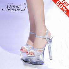 17CM Sexy High Stripper Heeled Crystal Platform Sandals 7 Inch Stiletto Clear Silver Glitter Wedding Pole Dancing Shoes Fetish 2024 - buy cheap