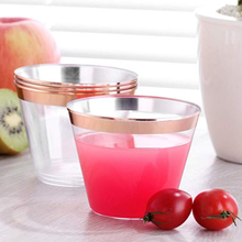 270ml disposable hot Rose Gold Rim hard plastic aviation Cup juice cup gold silver ice cream cup 2024 - buy cheap