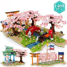 Estilo japonês cena de rua flor cerejeira sakura rio blocos de construção tijolos primavera pavilhão modelo brinquedos para crianças presentes 2024 - compre barato