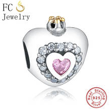 FC Jewelry Fit Original Brand Charm Bracelet 925 Silver Princess Crown Pink Zircon Stone Love Heart Beads For Making Berloque 2024 - buy cheap