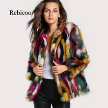 Winter color fur coats Women Elegant Fur Coats Colorful Faux Fur Coat Brand fashionLong Sleeve  Collarless Casual Woman Fur coat 2024 - buy cheap