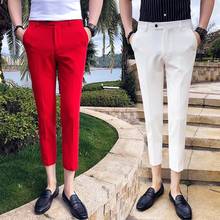 Calça comprida masculina clássica, nova moda para homens, primavera e outono, lisa, cores sólidas, casual inteligente, calças de negócios, s41, 2021 2024 - compre barato