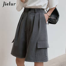 Jielur-pantalones cortos rectos de pierna ancha para mujer, pantalón corto holgado coreano BF, informal, color negro y gris, S-XXL de verano, 2021 2024 - compra barato