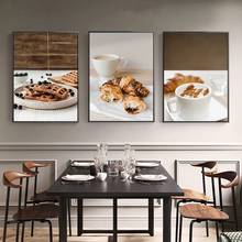 Café da manhã nórdico comida cartaz café pão de trigo blueberry waffles pintura em tela arte da parede fotos modulares cozinha decoração 2024 - compre barato