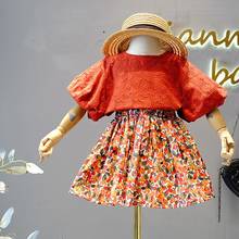 Conjunto de ropa de princesa para niñas, camiseta de encaje de manga corta y Falda plisada de Flora, S12163, 2 uds. 2024 - compra barato