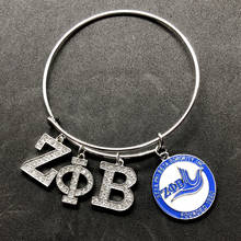 Popular rhinestone inlay Greek letter ZETA PHI BETA metal pendant bracelet sorority society ZPB symbol jewelry wire bangle 2024 - buy cheap
