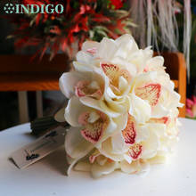 Индиго-21 шт./лот белый букет невесты Cymbidium настоящий сенсорный Искусственный цветок Свадебные вечерние Искусственные цветы внутренняя отделка 2024 - купить недорого