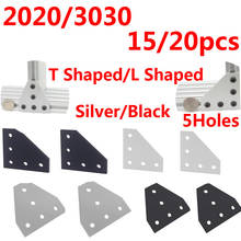 2020/3030 Т-образные/L образный Угловые алюминия Соединительный стык 3D-принтеры серебро/черный угловой прихода плиты 5 отверстий 15/20 штук 2024 - купить недорого