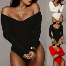 Fashion Sexy Women Long Sleeve Bodysuit Solid Off Shoulder Bodycon Slim Fit Stretchy Jumpsuit Romper Skinny Bodysuits 2024 - buy cheap