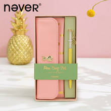 Never Cute Pineapple Parrot Pen Bag Set Large Capacity Leather Pencil Case with Gel Pen Girls Office Business Gift Stationery 2024 - buy cheap