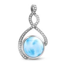 Fine Jewelry 925 Sterling Silver Jewelry Natural Dominica Larimar Round Pendant Necklace For Women Gift 2024 - buy cheap