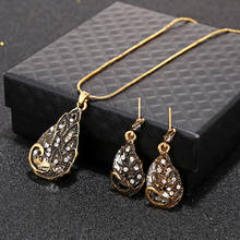 Fashion Bohemian Crystal Pendant Jewelry Set For Women Girls Antique peacock Drop water shaped Stud Earring Necklace Party Gifts 2024 - buy cheap