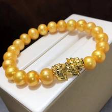 Pulseiras de pérola 1030, joias finas e naturais, braceletes pedison dourada, 8mm para mulheres, pulseiras de pérolas finas 2024 - compre barato
