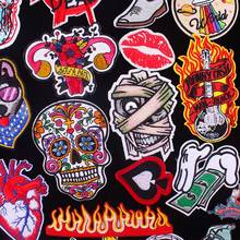 Remendo mexicano do crânio do punk do ferro do motociclista em remendos bordados na roupa dos lábios remendos do coração do bordado para o emblema da roupa 2024 - compre barato