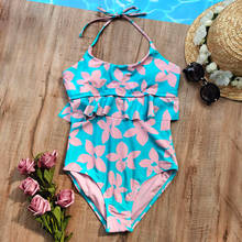 7-14 Years Floral Girl One Piece Swimsuit Kids Ruffle Children's Swimwear Teenagers Bathing Suit Monokini 2022 Summer Beachwear 2024 - buy cheap