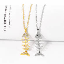 Ожерелье женское с подвеской в виде рыбьих костей, стразы 2024 - купить недорого
