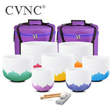 CVNC-cuenco de Canto de cristal de cuarzo esmerilado, diseño de Chakra de loto de 6-12 pulgadas, juego de 7 Uds., CDEFGAB Note con 2 bolsas de transporte gratis 2024 - compra barato