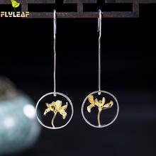 925 Sterling Silver Iris Flower Long Drop Earrings For Women Palace Vintage Jewelry 18k Gold Female Party Accessories Spring New 2024 - buy cheap