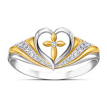 Fashion Cross Heart Ring Gold Silver Color Rings for Women Girl Brides Wedding Band Zircon Ring Party Jewelry bagues pour femme 2024 - купить недорого