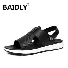 Sandália de verão masculina de couro real, sapatos pretos brancos, sandálias gladiador confortáveis para homens, sapatos casuais, chinelos para homens 2024 - compre barato