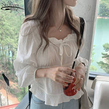 Spring Linen Cotton Embroidery Lace Shirt Top Female Long Sleeve Plus Size Women Blouses Casual White Lace Up Blouse Women 11700 2024 - buy cheap