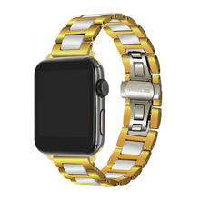 Керамика + ремешки из нержавеющей стали для Apple Watch Band 44 мм 40 мм 42 мм 38 мм браслет с ремешком iwatch Series 6 se 5 4 3 2 ремешок для часов 2024 - купить недорого