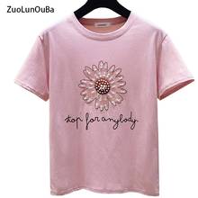 ZuoLunOuBa Summer Fashion Women T Shirt Print Letter Sequins Beaded Tees Loose Female Short Sleeve Tops 2024 - buy cheap