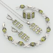 Conjuntos de joias de prata esterlina 925, braceletes, colar, pingente, brincos, anel de zircônia cúbica de oliva 2024 - compre barato