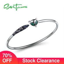 SANTUZZA Bracelet Bangle for Women 925 Sterling Silver springy hollow pipe blue green stone Adjustable Bangle Fashion Jewelry 2024 - buy cheap