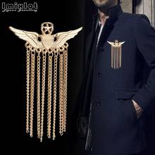 Gold Long Chain Tassels Brooch Broches Personality Pentagram Wing Suit Collar Lapel Pin Brooches Men Jewelry Accessories 2024 - buy cheap