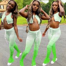 Sexy stacked leggings two piece set women Crop Top+ pants flare splite out  jogging femme summer clothes for women 2024 - buy cheap