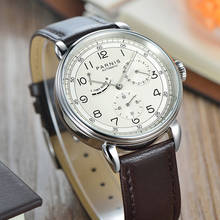 PARNIS White Dial Self Winding 42mm Men Watch Power Reserve Indicator Leather Strap 2024 - compre barato