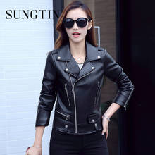 Sungtin New Design Slim Punk Motorcycle Jacket Women Classic Cropped Faux Leather Jacket Autumn Coats Female Streetwear 2024 - buy cheap