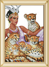 Os índios e os leopardos cross stitch kit animais 14st contagem 11ct aida lona pontos de bordado diy handmade needlework 2024 - compre barato