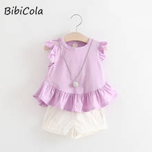 Летний спортивный костюм для девочек BibiCola, корейский комплект из двух предметов: футболка и шорты, 2020 2024 - купить недорого